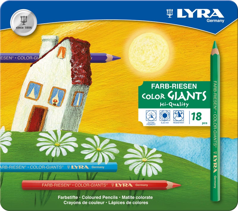 LYRA Color-Giants Colored Pencils, Lacquered, 6.25 Millimeter Cores, Set of 18 Pencils, Assorted Colors (3941181) - Image 2